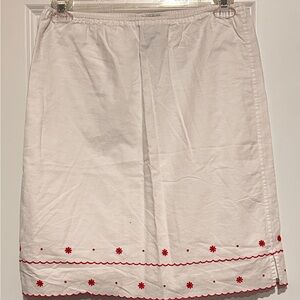 Vintage Ralph by Ralph Lauren White Cotton Skirt with Red Floral Embroidery